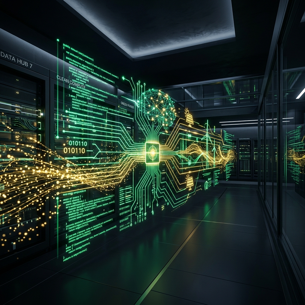 Futuristic sustainable server infrastructure representation